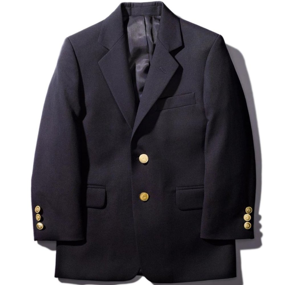 Boy's Gold-Button Wool-Blend Navy Blazer